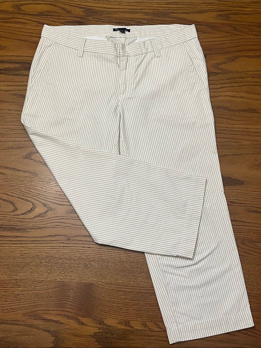 GAP Women’s White Chinos with Thin Tan Stripes